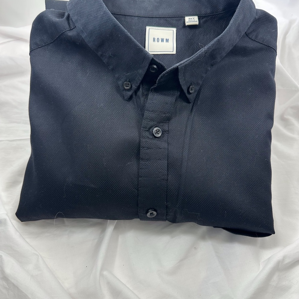 Rown 3XL Big and tall Black long sleeve button up front dress shirt